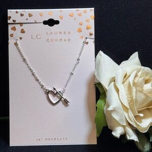 LC Lauren Conrad Silver Tone Heart and Arrow Pendant Necklace 16in